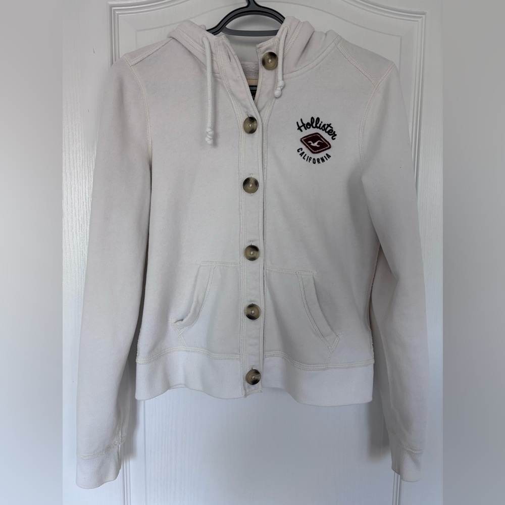 Hollister Off-White Button-Up Hoodie Jacket